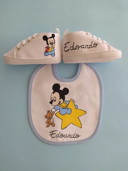 Coordinato bavettina e scarpette Topolino baby