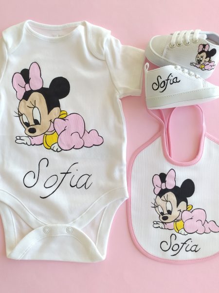 Completino coordinato neonato Minnie a gattoni