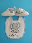 Set bavettina e scarpette elefantino orecchie azzurre
