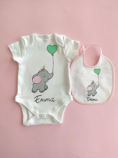Set body e bavettina Elefantino palloncino verde
